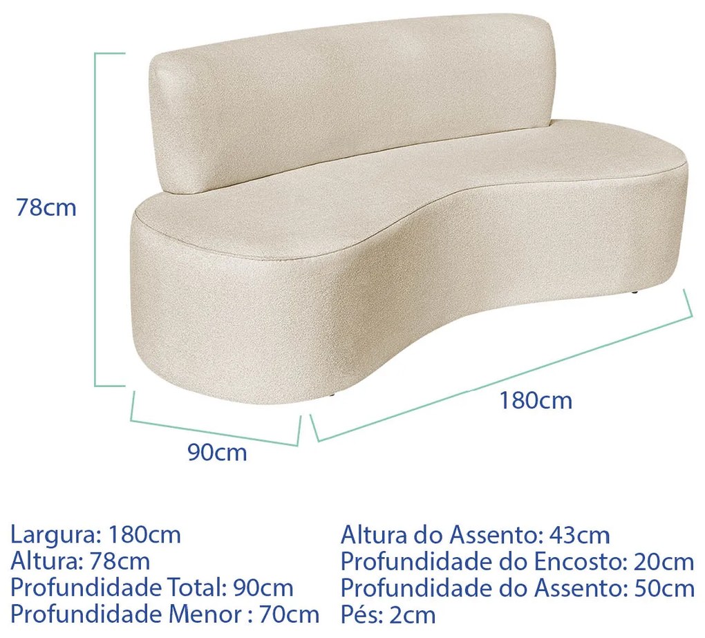 Kit Sofá Curvo Amsterdã 180cm e 2 Poltronas Luiza Max Linho