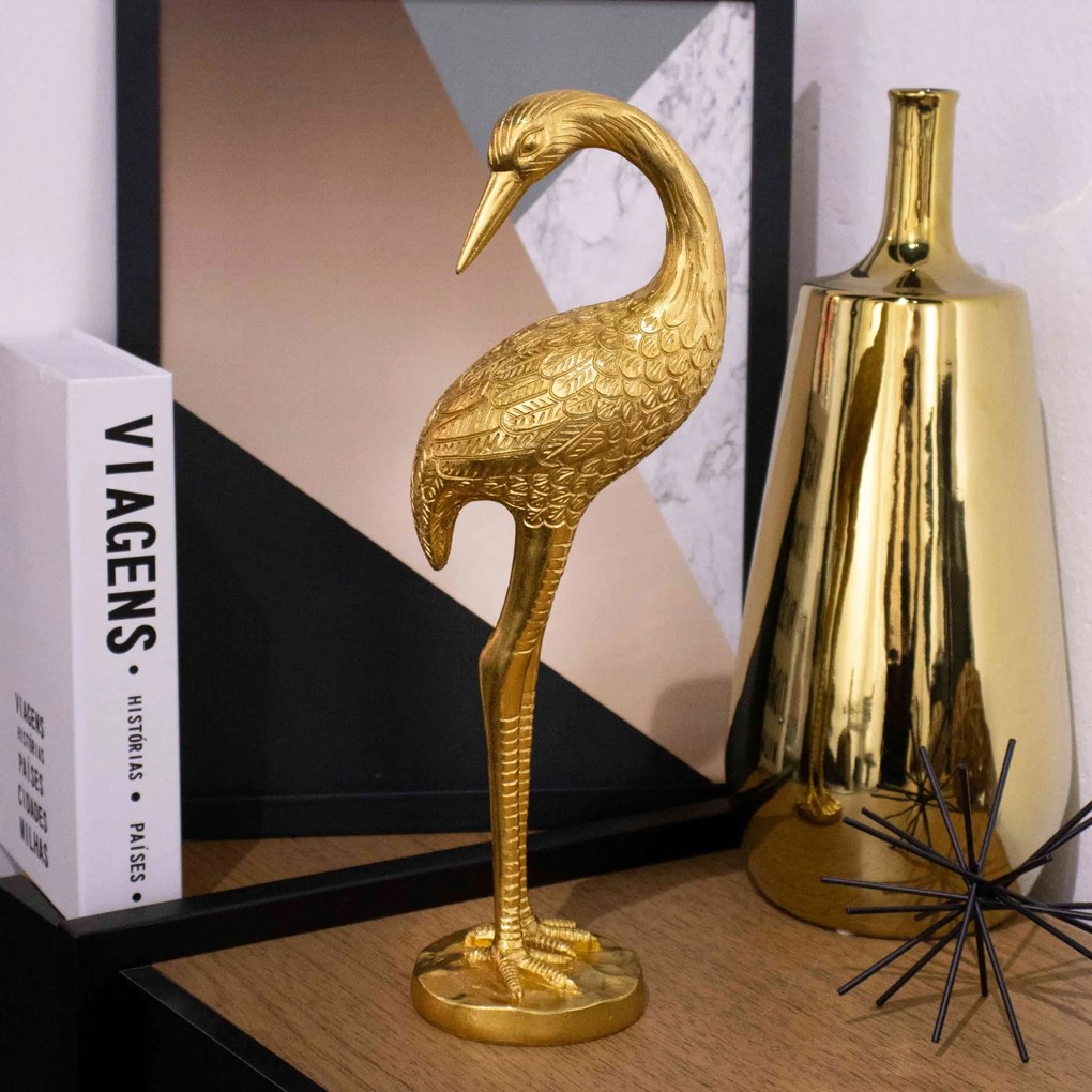 Escultura Pássaro Em Poliresina Dourado 40x14 Cm - D'Rossi