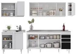 Armário de Cozinha Modulado de Canto Direito 5 Peças CP45 com Pia Inox