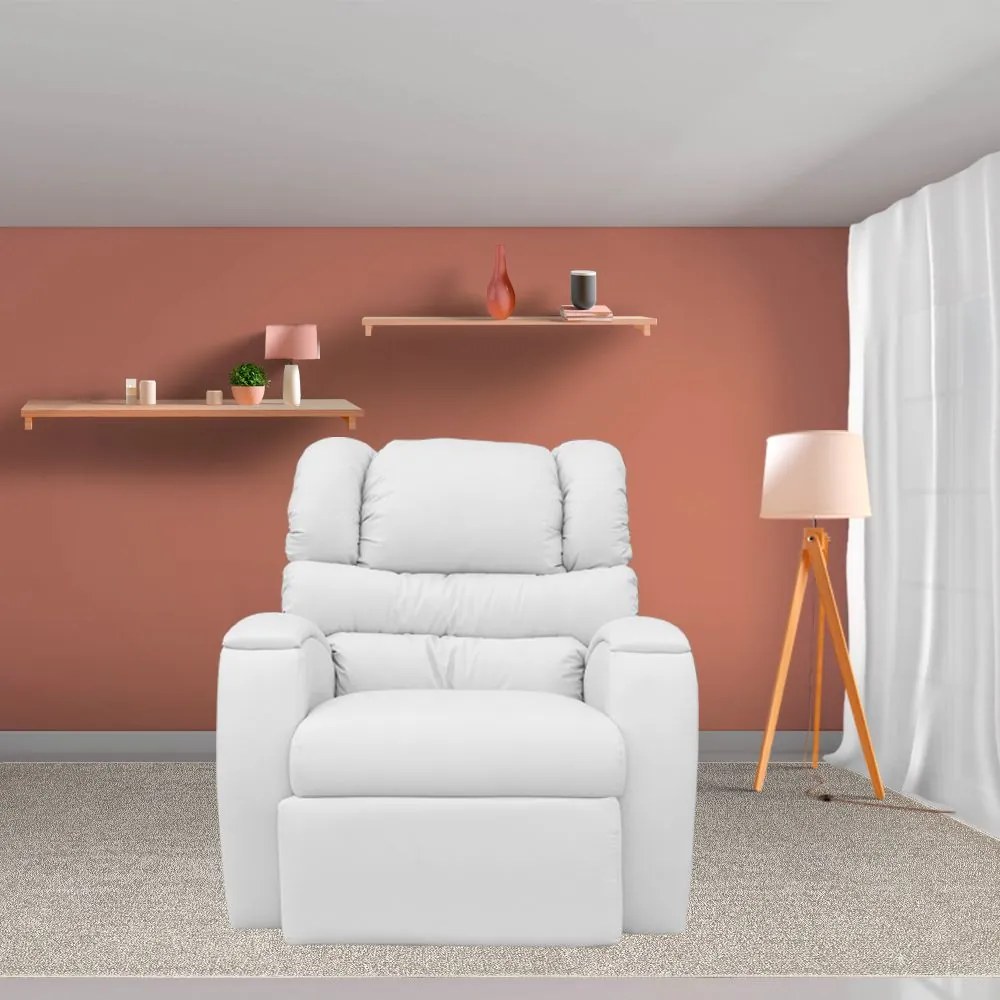 Poltrona do Papai Reclinável Giratória e Balanço Zero Wall com Gatilho Oasis PU Sintético Branco G23 - Gran Belo