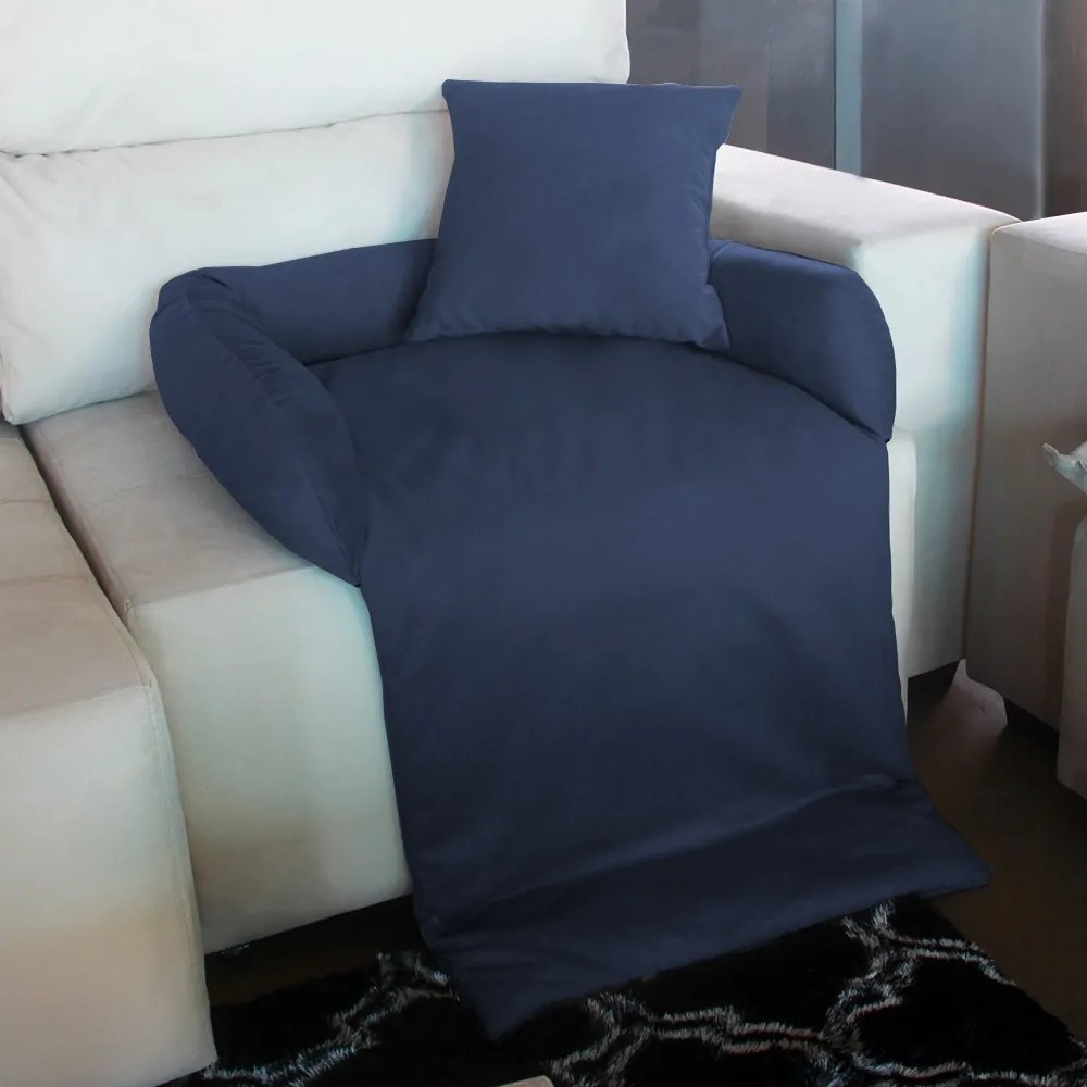 Protetor Para Sofá para Cães ou Gatos Médio Porte Fofinho Pet Protect Suede Azul Marinho