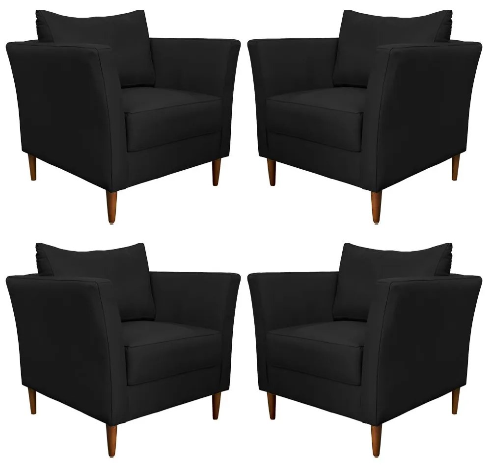 Kit 4 Poltronas Decorativa Sala de Estar Pés Palito Lubbock Couro Preto G58 - Gran Belo