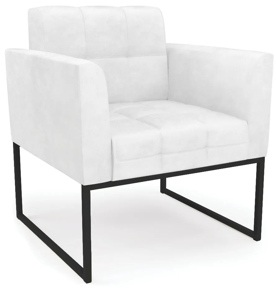 Kit 1 Sofá Namoradeira e 2 Poltronas Elisa Corano Base Metálica Industrial Preto - D'Rossi - Branco