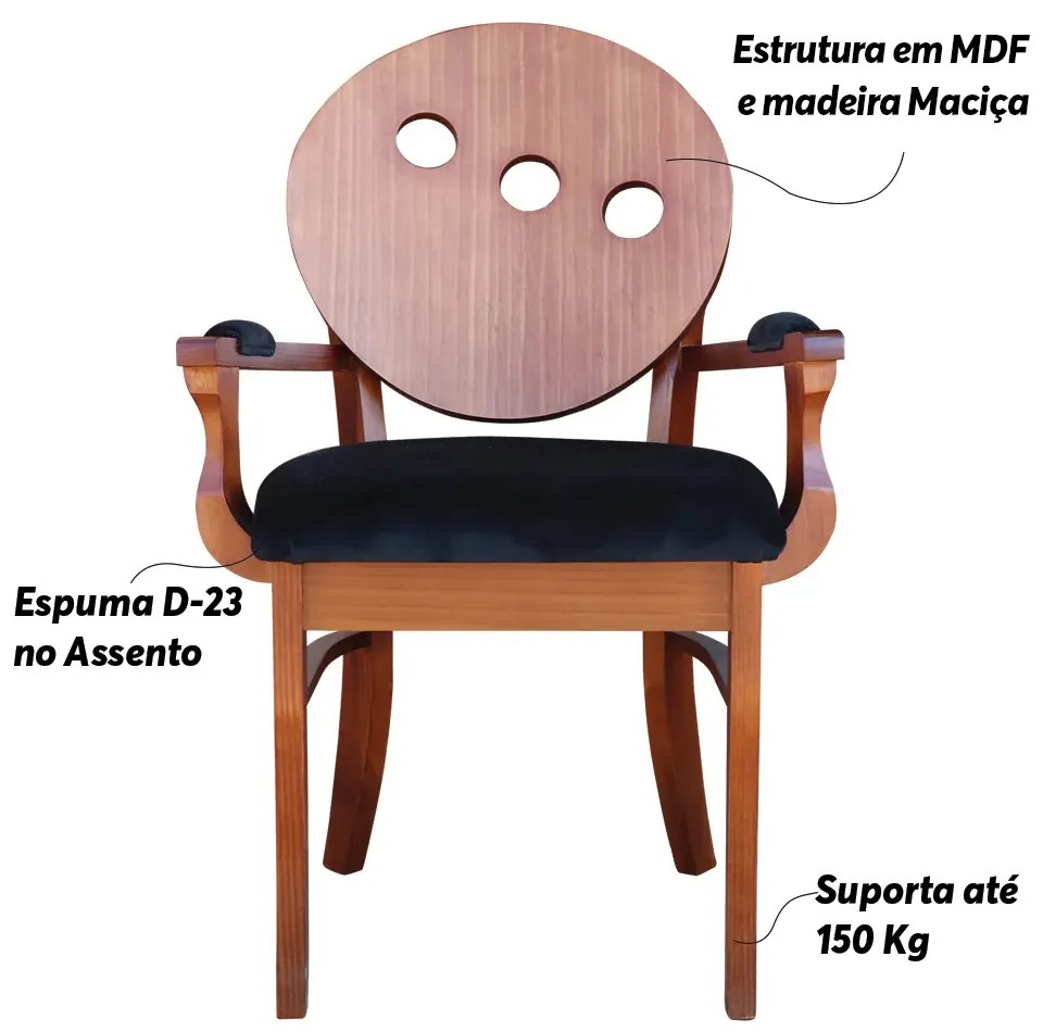 Kit 2 Poltronas Decorativas Sala de Jantar Teseu Madeira Maciça Poliéster Preto/Imbuia G42 - Gran Belo