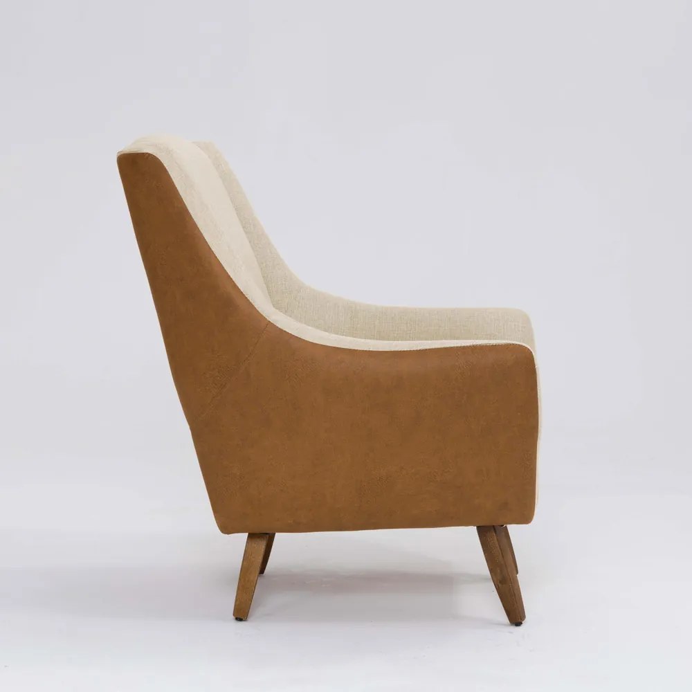 Poltrona Decorativa Mildred D07 Pés Madeira Corano Terracota e Linho Marfim - D'Rossi