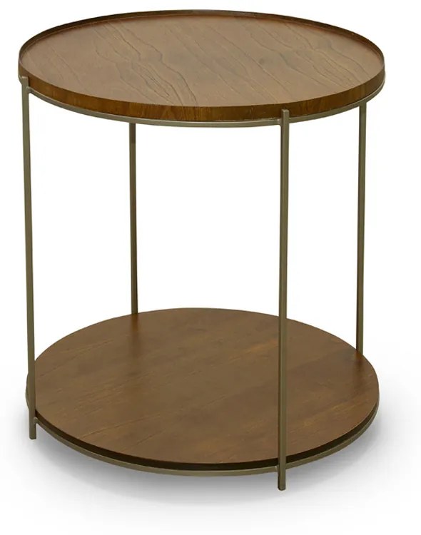 Mesa Lateral Memphis II Redonda Tampo Bandeja e Prateleira Suspensa em Madeira de Manejo Estrutura Aço Carbono Design by Studio 3 Design