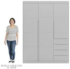 Guarda Roupa Infantil 3 Portas 4 Gavetas Lua Z39 Cinza - Mpozenato