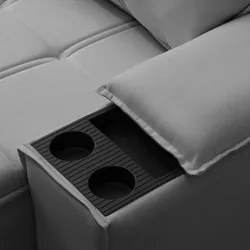 Sofá Retrátil 3 Lugares com Porta Copo 210cm Malta F05 Veludo Cinza -