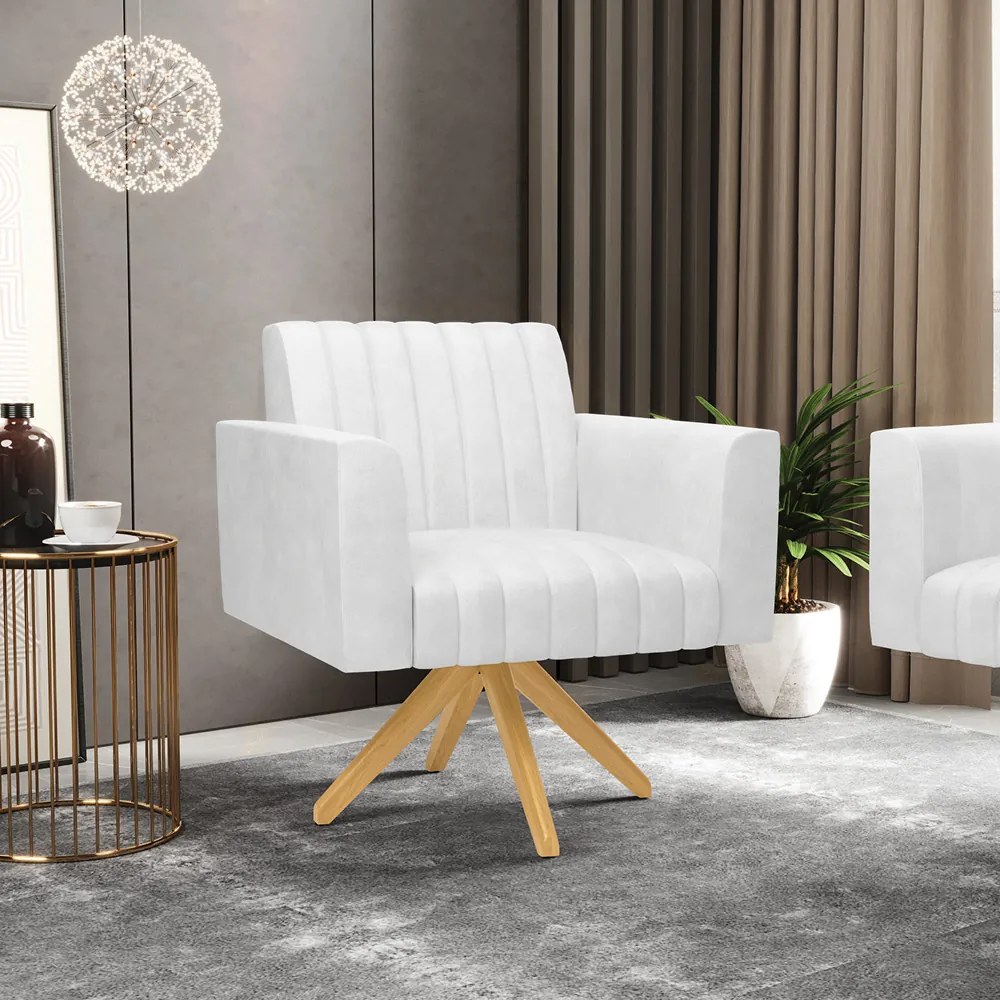 Kit 2 Poltronas Giratória Viena Gomada Corano Base de Madeira MA30 D03 - D'Rossi - Branco
