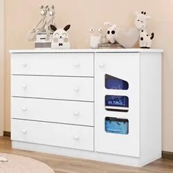 Cômoda Infantil Eloísa 04 Gavetas e 01 Porta Branco - Phoenix Baby