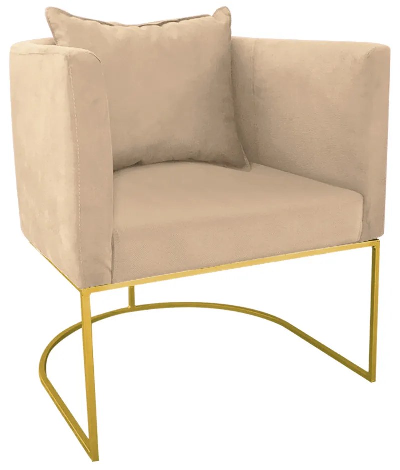 Kit 02 Poltronas Paola Suede Base Metálica Dourado D03 - D'Rossi  - Bege