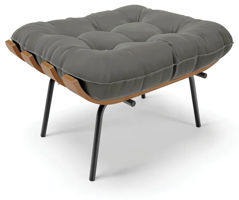Puff Costela Suede Base Metálica Preto - D'Rossi - Grafite