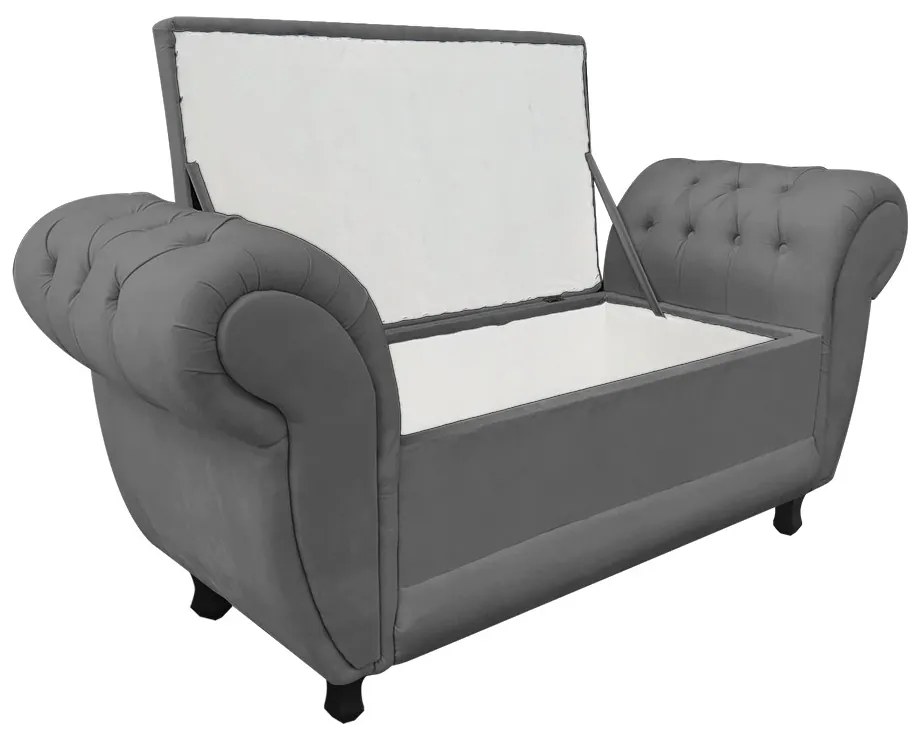 Recamier com Baú Grécia Namoradeira Calçadeira Suede Grafite - D'Rossi
