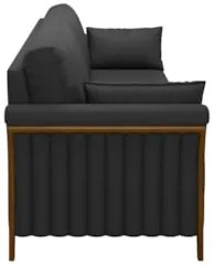 Sofá Living 3 Lugares 222cm Pés Madeira Roya Z32 PU Preto - Mpozenato