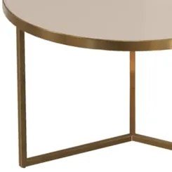 Mesa de Centro Redonda Baixa Pé Metal Thor Off/Dourado E05  - Mpozenat