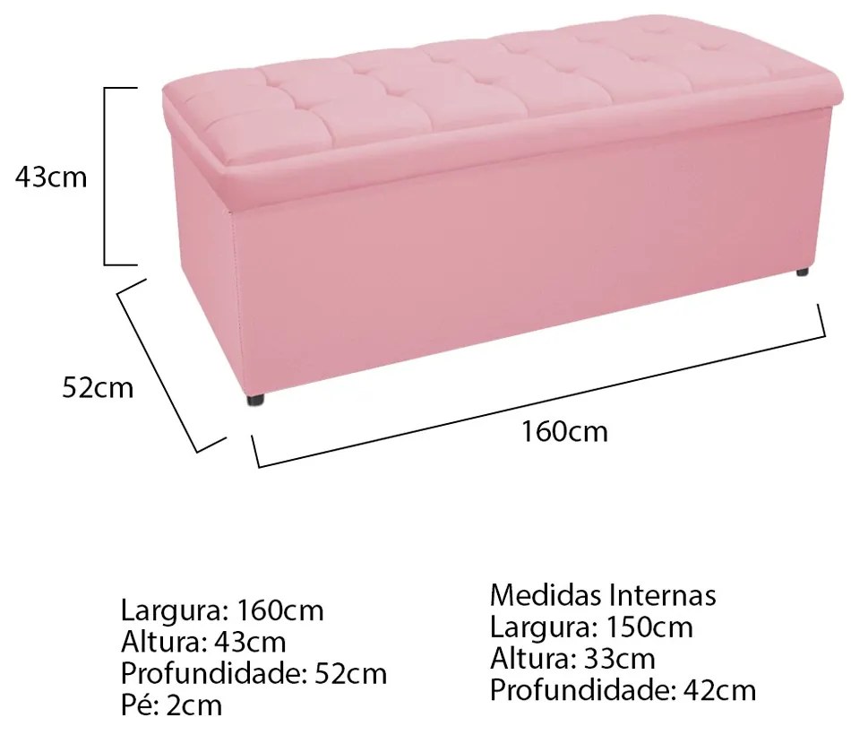 Calçadeira Copenhague 160 cm Queen Size Suede Rosa Bebê - ADJ Decor