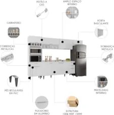 Armário de Cozinha Com Tampo CP04 310cm Pérola Branco Z34     - Mpozen