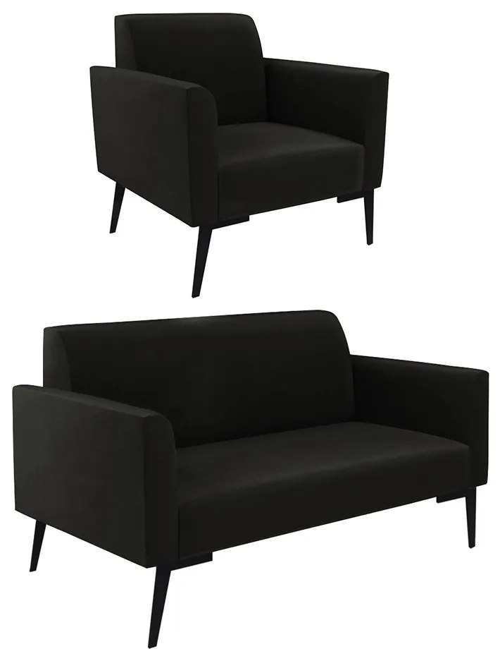 Sofá Namoradeira com Poltrona Pés Villach Marisa Suede D03 - D'Rossi - Preto