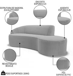 Sofá Living  2 Lugares 180cm Braço Esquerdo Mozart D06 Bouclê Cinza -