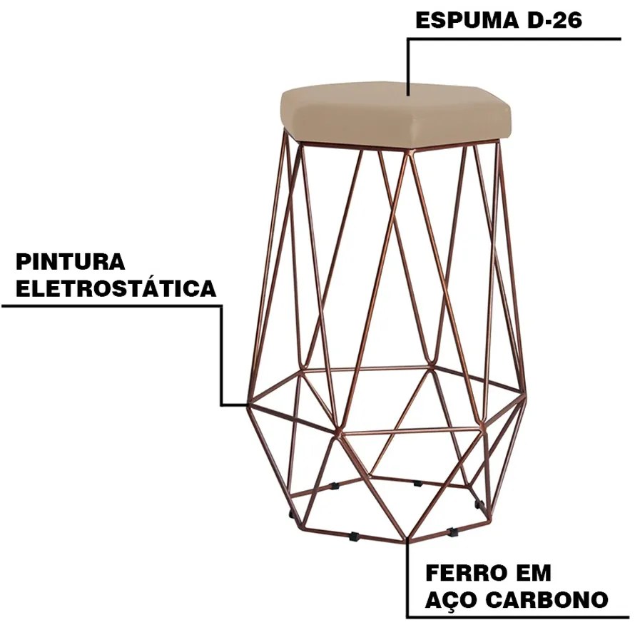 Banqueta Decorativa Rubel Base Bronze Suede Bege G41 - Gran Belo