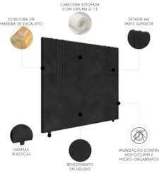 Cabeceira Cama Box Queen 160cm Estofada Rama Veludo Preto Z04 - Mpozen