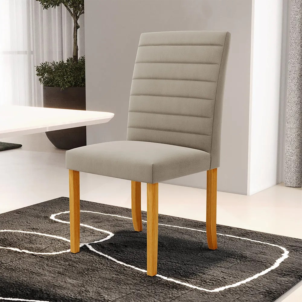 Kit 5 Cadeiras de Sala de Jantar Estofadas Veiga Madeira Maciça Suede Bege G78 - Gran Belo