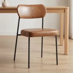 Cadeira Jantar Estofada Pé Metal Preto Kit 2 Lavy Sintético Amarula S0