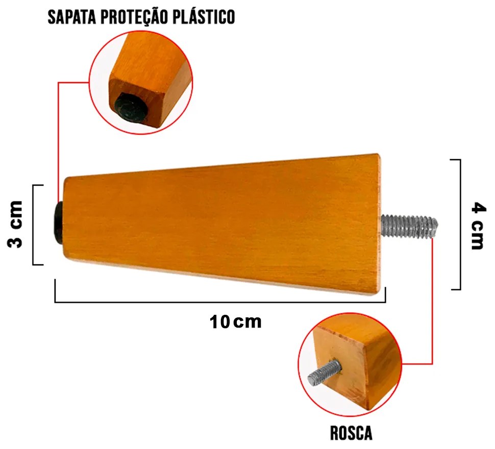 1 Pé Chanfrado Castanho 10cm com Rosca Metal para Móveis D10 - D'Rossi