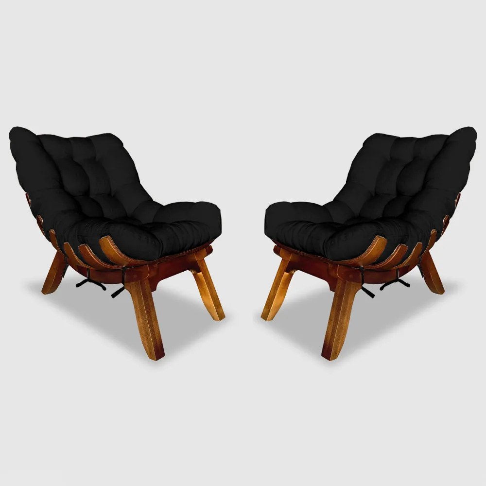 Conjunto 2 Poltrona Decorativa Costela Veludo Preto