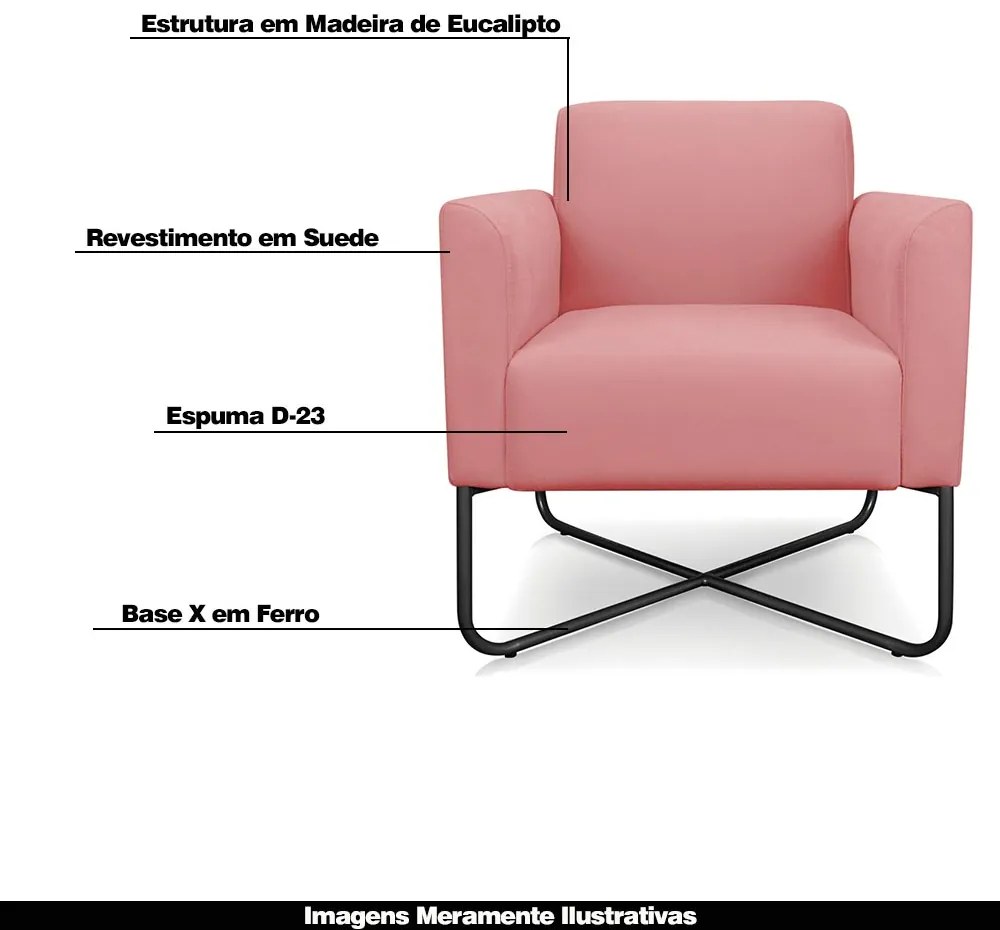 Kit 2 Poltronas Decorativas Isabella Base X Suede Rosê/Preto G19 - Gran Belo
