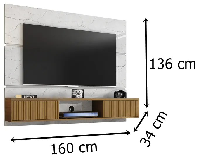 Painel Para TV Âmbar Carrara/Cinamomo/Ripado– Móveis Bechara