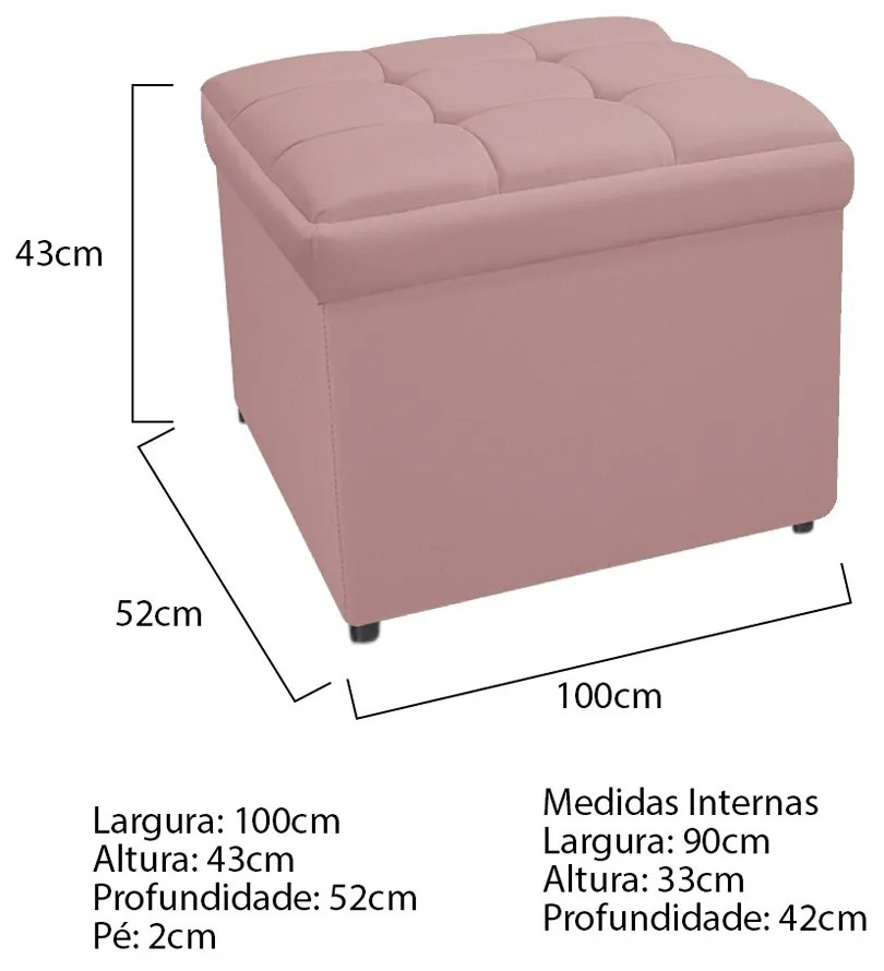 Calçadeira Copenhague 100 cm Solteiro Suede Rosê - ADJ Decor