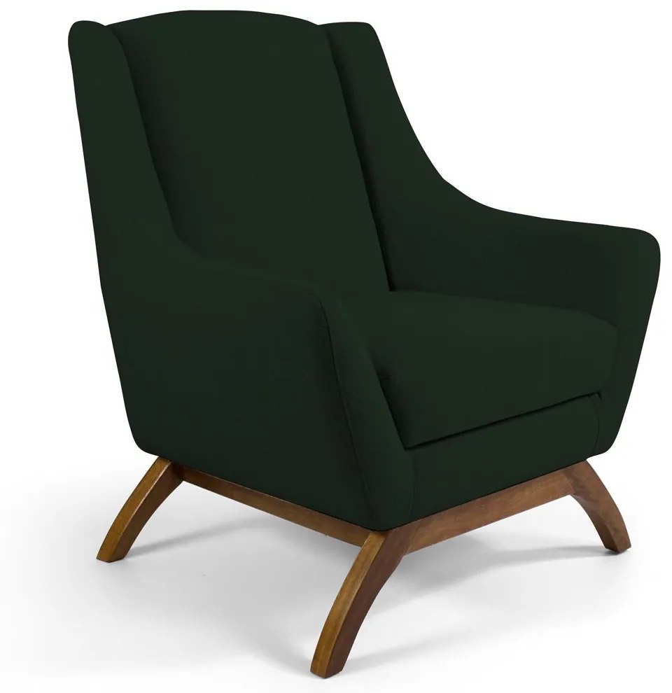 Kit 02 Poltronas Decorativas Sala de Estar Base de Madeira Naomi Veludo Verde Musgo G15 - Gran Belo