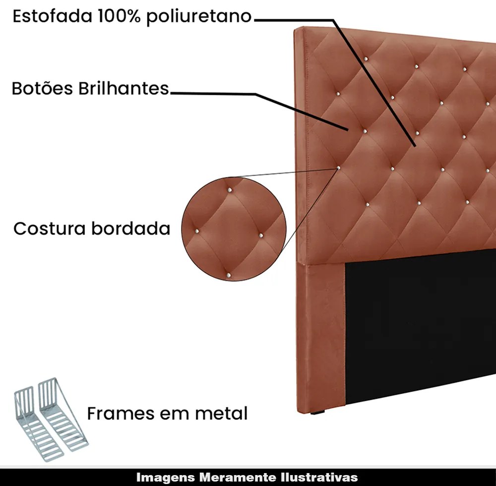 Cabeceira Decorativa Casal 1,40M Tàzio Veludo Cobre G63 - Gran Belo