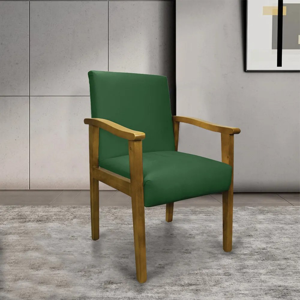 Poltrona Eloisa Suede Verde Base de Madeira Castanho