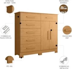 Cômoda Para Quarto 2 Portas 124cm Ester A02 Cinamomo - Mpozenat
