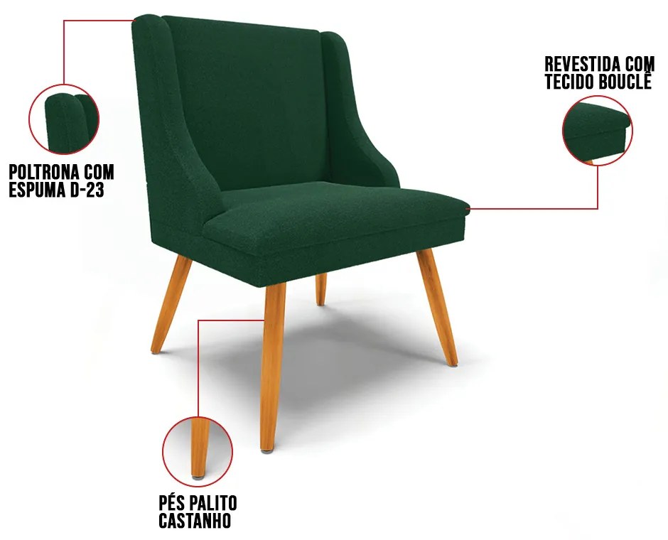 Cadeira Sala de Jantar Pé Palito Castanho Kit 4 Liz Bouclê D03 - D'Rossi - Verde