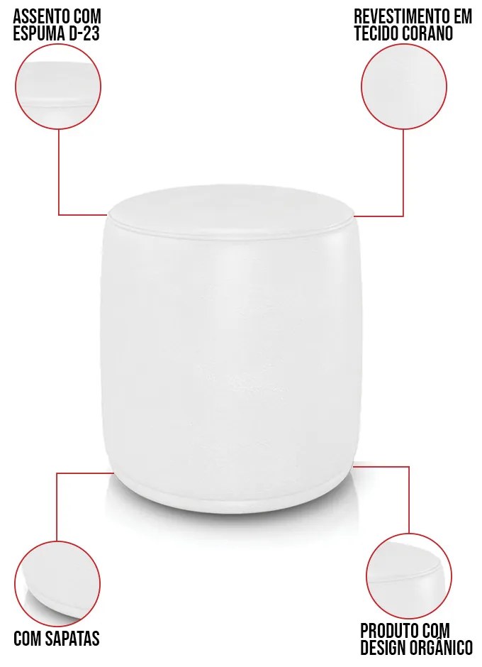 Puff Redondo Orgânico para Sala Malu Sintético PU M11 - D'Rossi - Branco