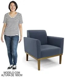 Sofá Namoradeira e 1 Poltrona Base Madeira Castanho Maressa Suede Azul
