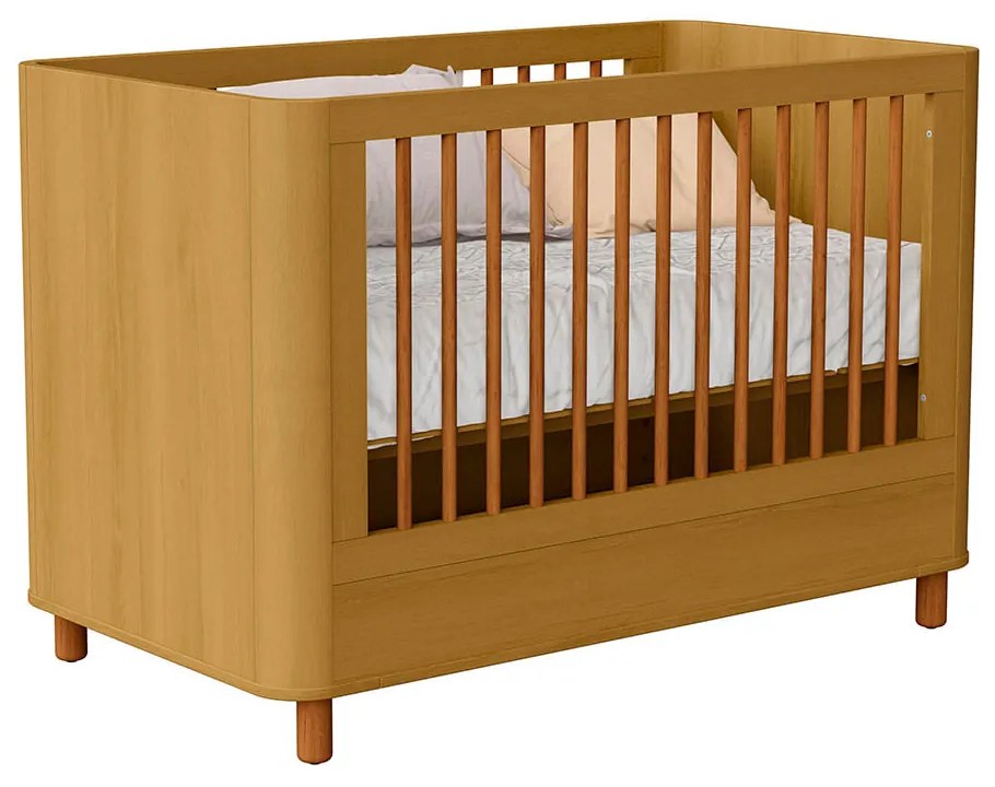 Berço Mini Cama Curvo Boom Plus 2 em 1 com Pés Nordic - Savana Fosco - Berço Mini Cama Curvo Boom Plus com Pés Nordic - Savana Fosco