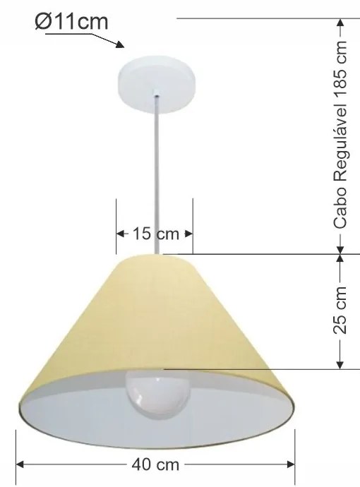 Lustre Pendente Cone Md-4078 Cúpula em Tecido 25/40x15cm Algodão Crú - Bivolt