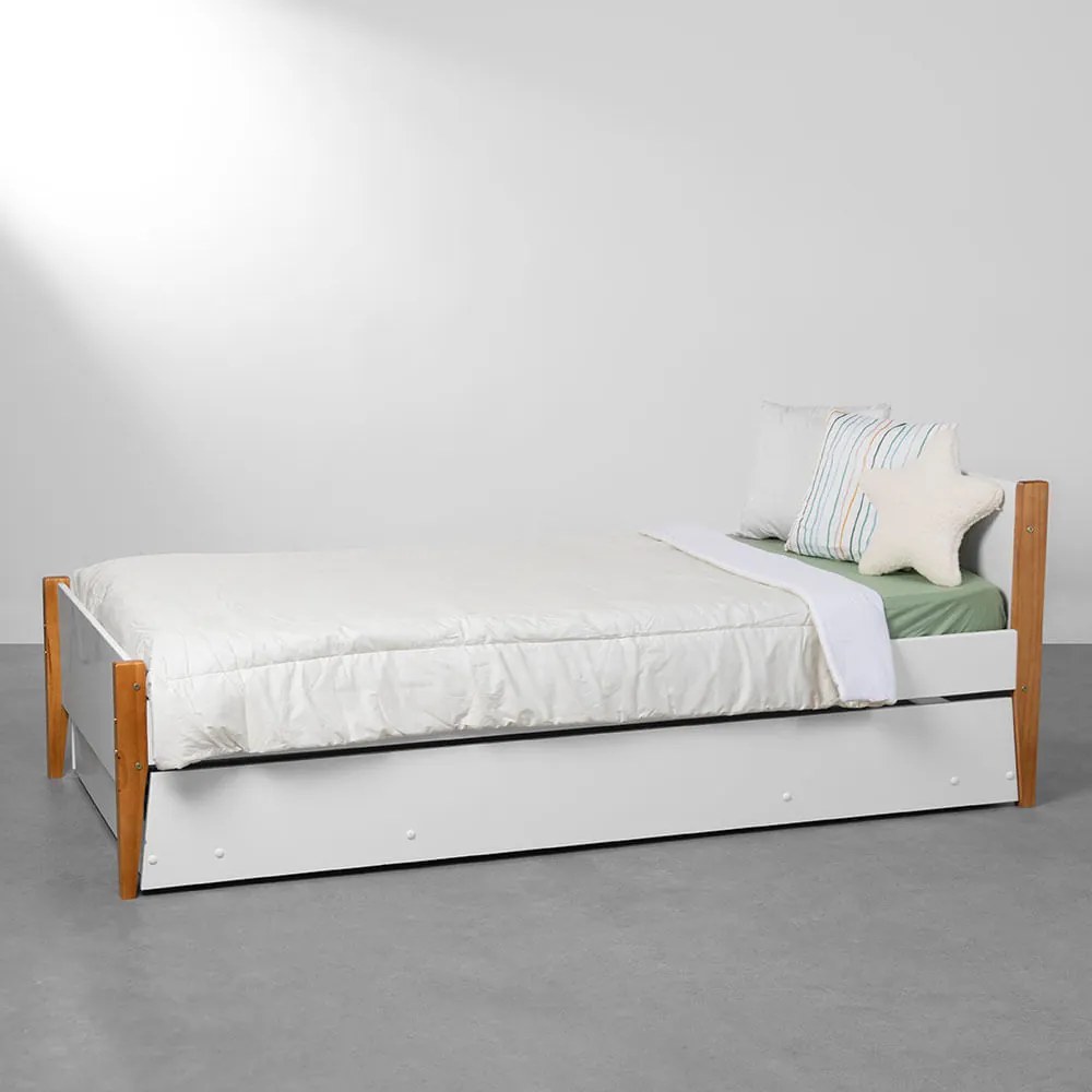 Bicama Solteiro Noah com Pés Mel – Branco Fosco