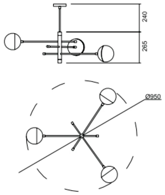 Plafon De Sobrepor Satélite C/ 03 Globos Ø95X26,5X50,5Cm 3L G9 Metal E... (BT - Branco Texturizado, AMBAR)