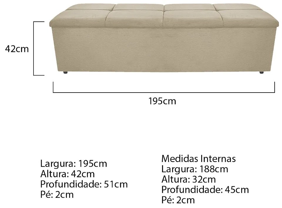 Calçadeira Munique 195 cm King Size Corano Bege - ADJ Decor