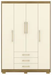 Guarda Roupa Solteiro 150cm 4 Portas Espanha Nature/Champanhe - Vila R