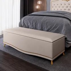 Calçadeira Baú Queen 160cm com Tachas Imperial Veludo J02 Bege - Mpoze