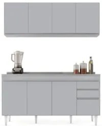 Armário Cozinha e Balcão Com Pia 160cm Arkansas Cinza Claro - Lumil