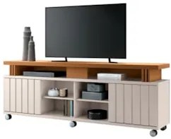 Rack Bancada de TV 70 Pol 180cm Briz Off White/Cinamomo - HB Móveis