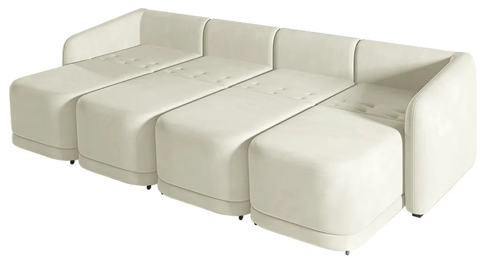 Sofá Cama Modulado Retrátil e Reclinável Decorativo Varsóvia 436cm Veludo Bege G33 - Gran Belo