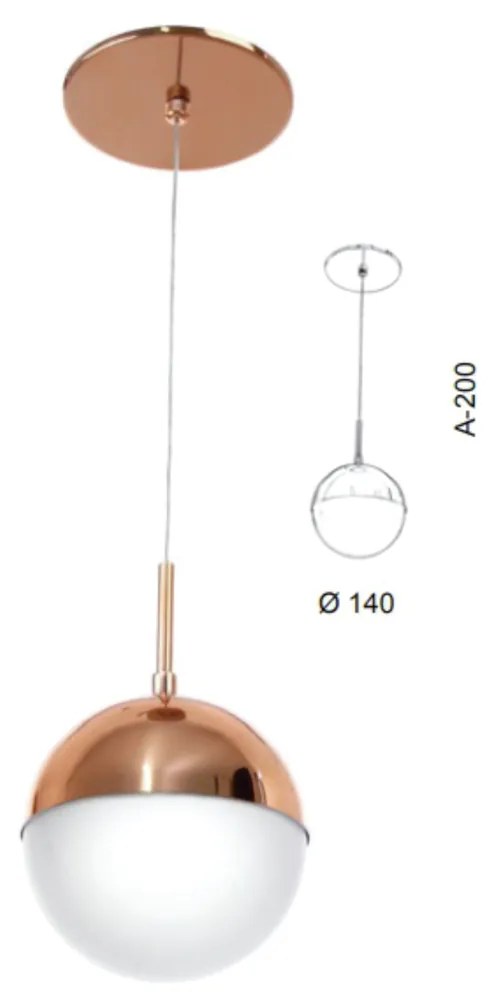 Pendente Globo Ø14X23Cm Metal E Globo Ø14Cm 01Xg9 | Old Artisan Pd-550... (GRAFITE / COBRE FOSCO, FOSCO (BRANCO))